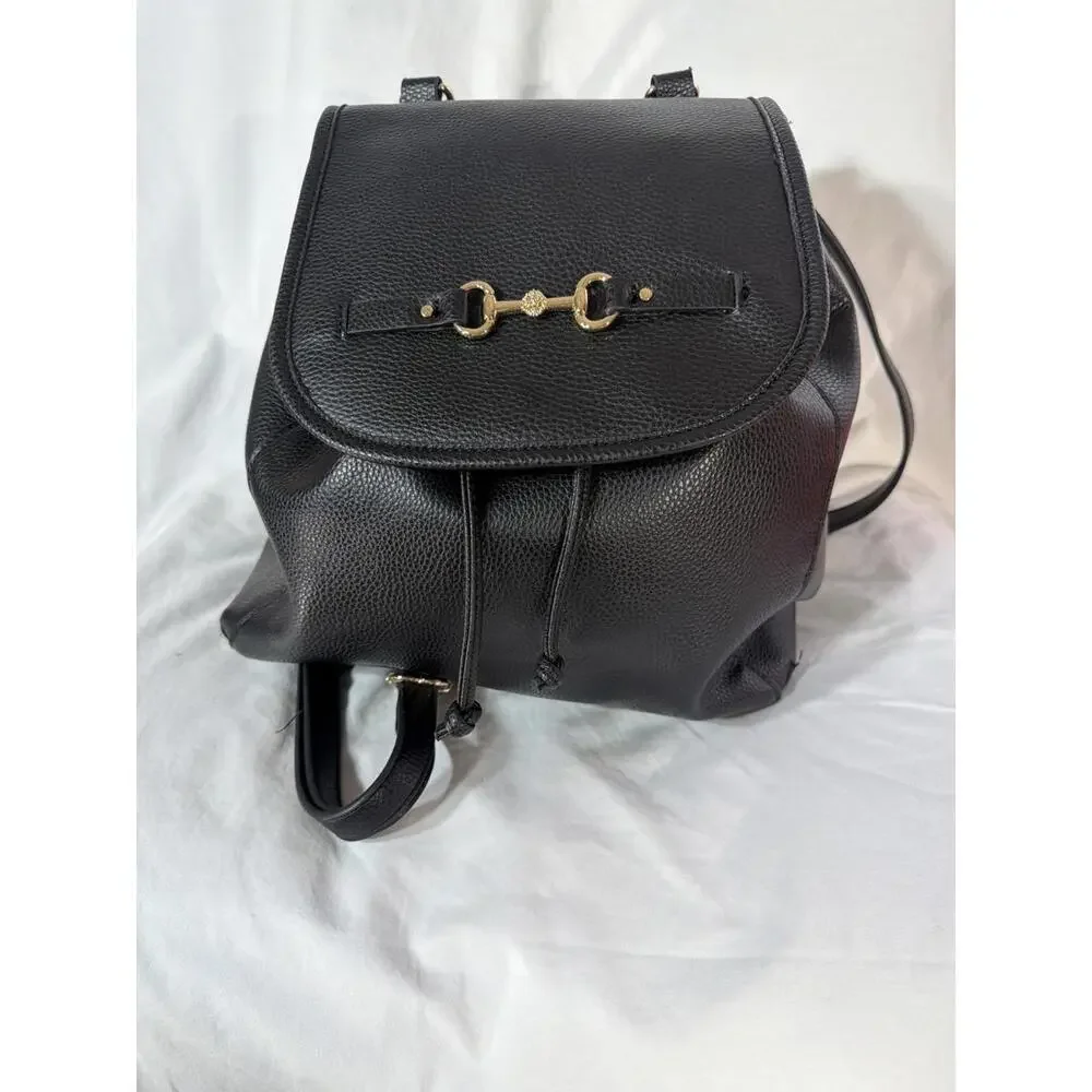 ANNE KLEIN Faux Leather Backpack Daypack Shoulder Bag Handbag Expandable Black - Picture 1 of 6